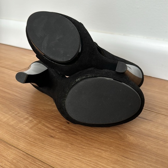 Coach Teagan black sparkly suede platform peep-toe with tassel tie 6.5 - Picture 7 of 9